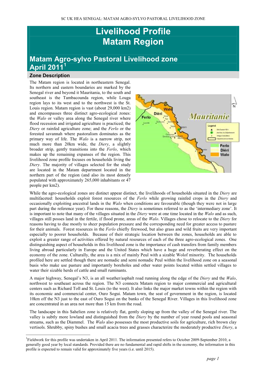 Matam 2011 Profile Agropastoral Zone 0