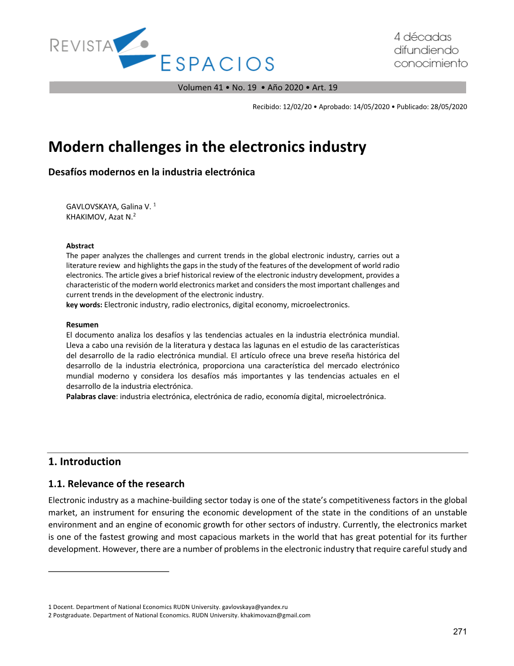 Modern Challenges in the Electronics Industry