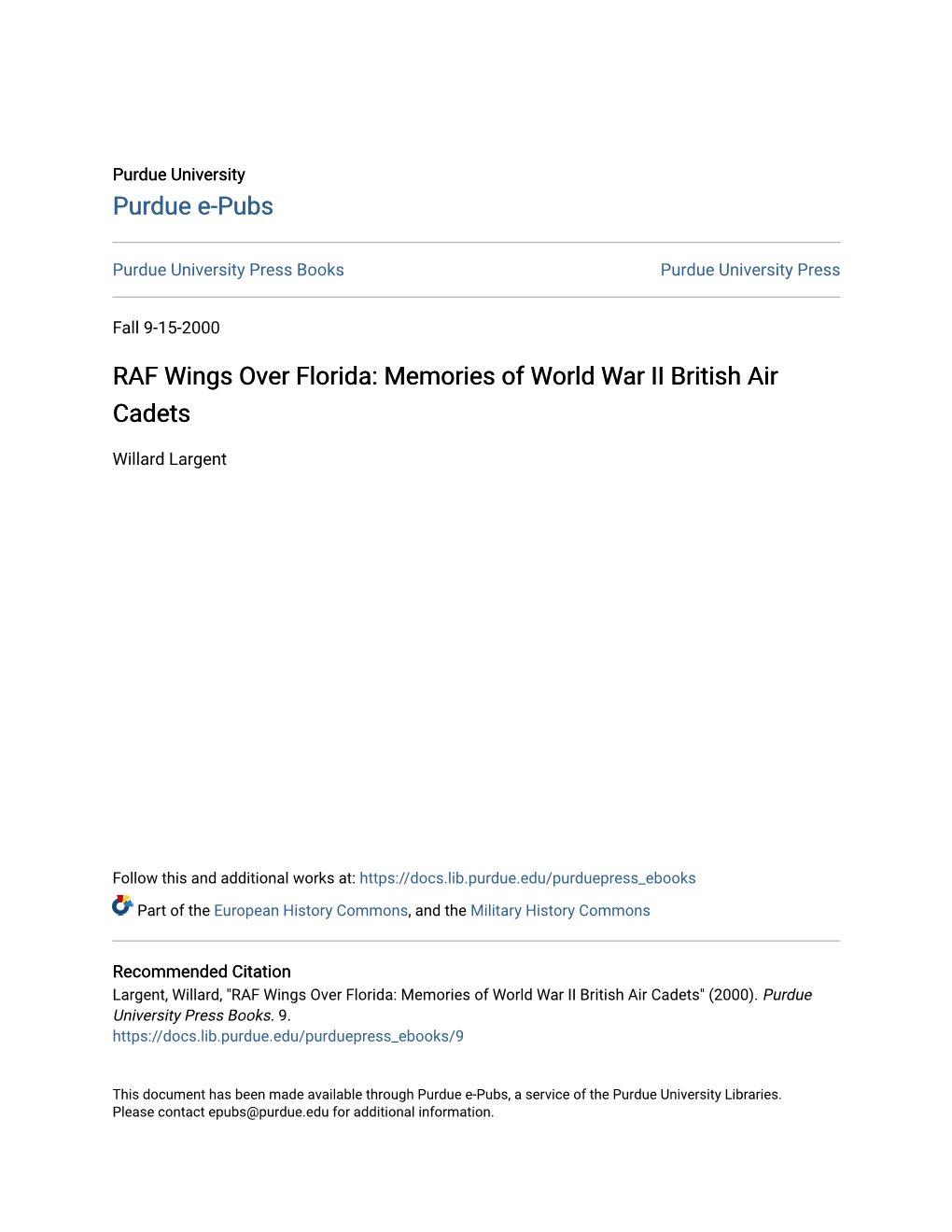 RAF Wings Over Florida: Memories of World War II British Air Cadets