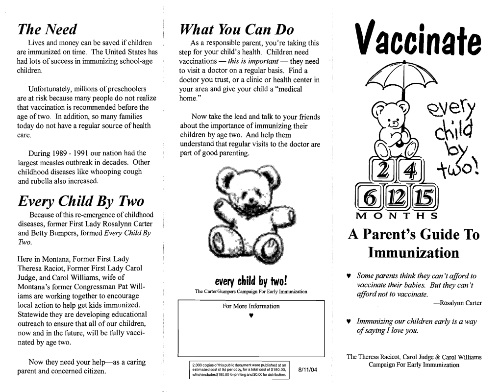 Parent's Guide to Immunizations Brochure