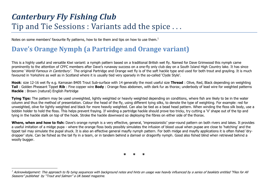 Canterbury Fly Fishing Club Tip and Tie Sessions : Variants Add the Spice