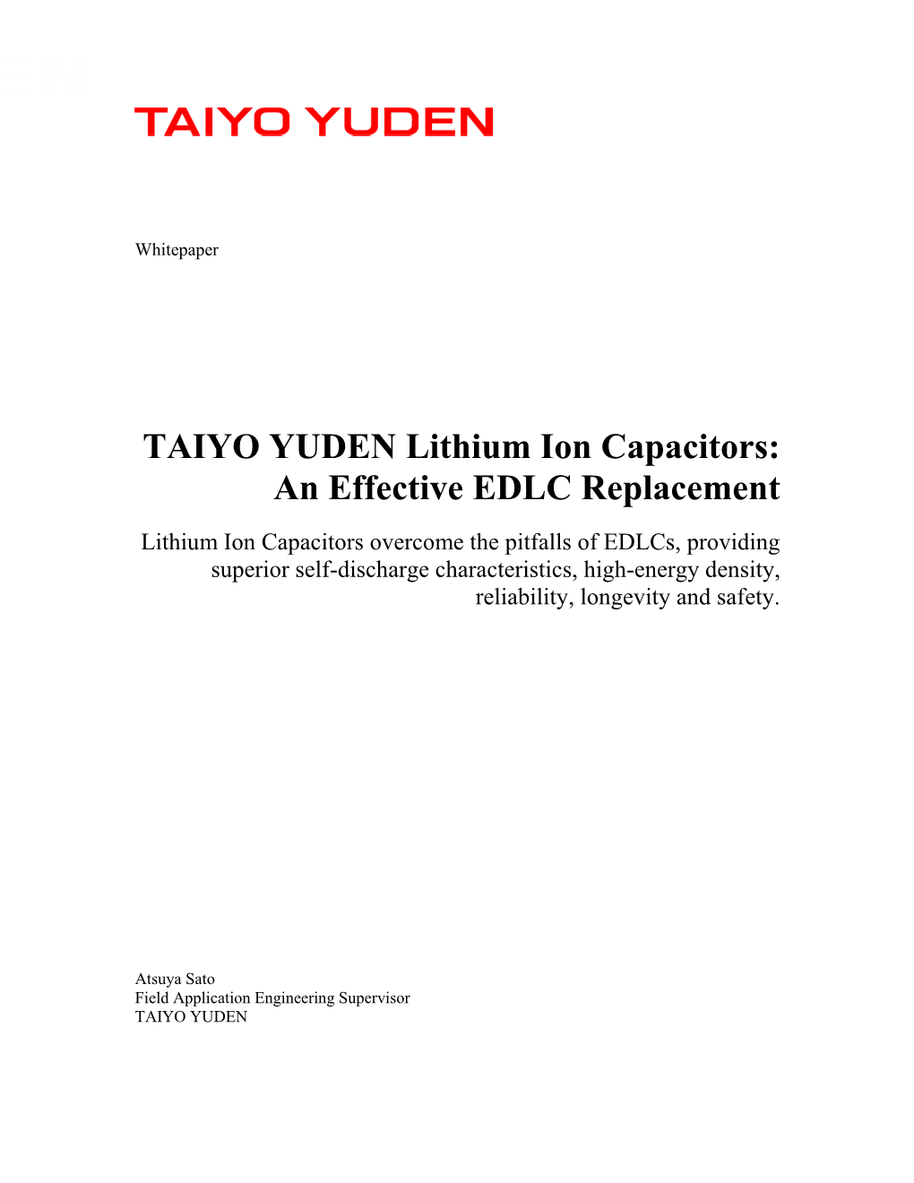 TAIYO YUDEN Lithium Ion Capacitors: an Effective EDLC Replacement