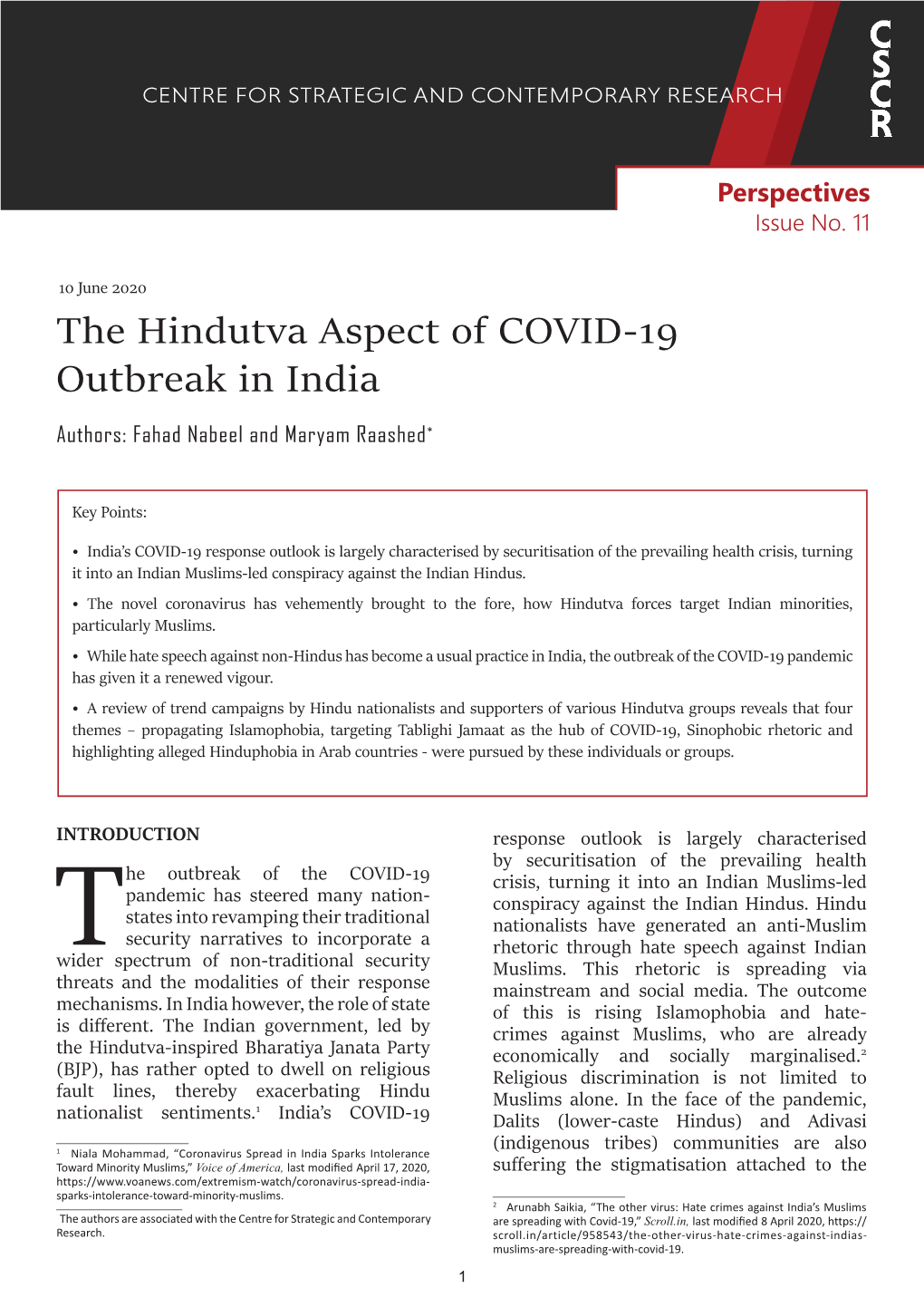 The Hindutva Aspect of COVID-19 Outbreak in India