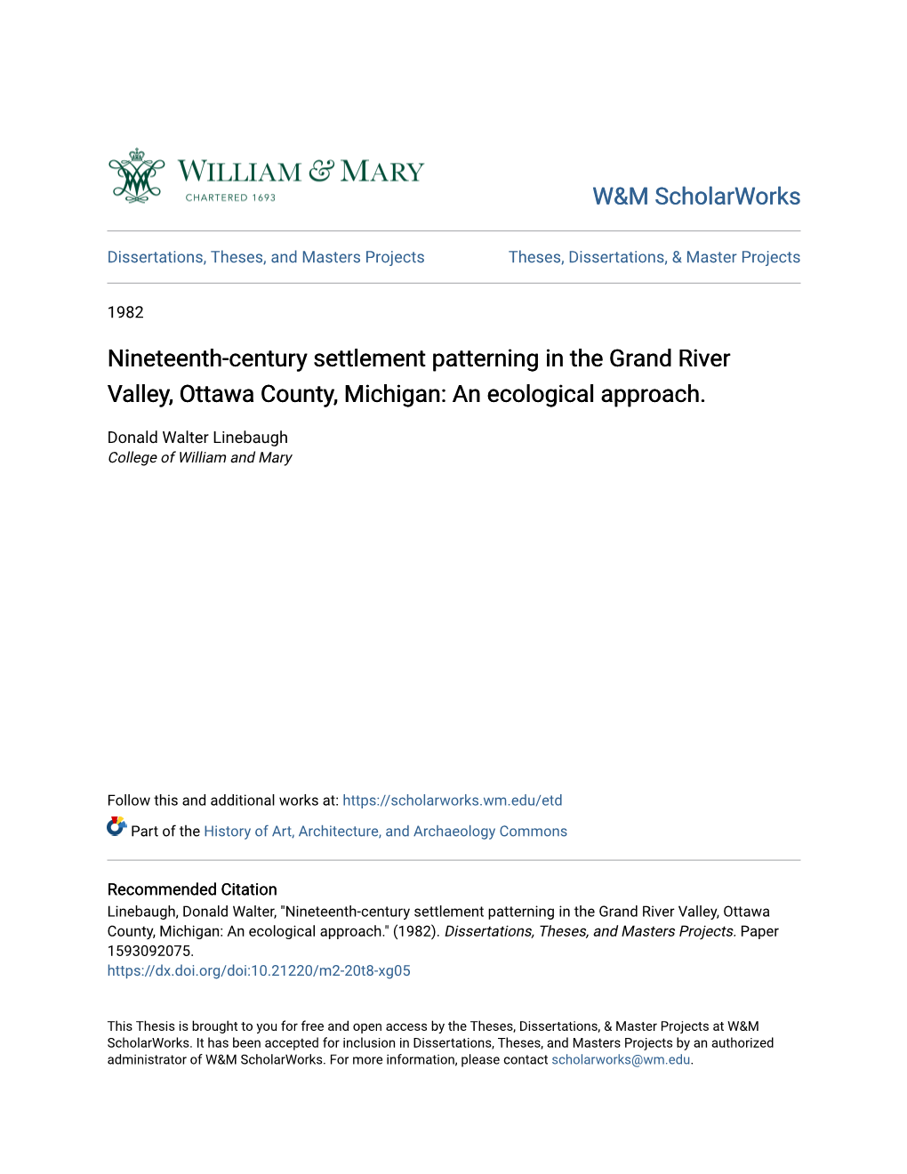 Nineteenth-Century Settlement Patterning in the Grand River Valley, Ottawa County, Michigan: an Ecological Approach