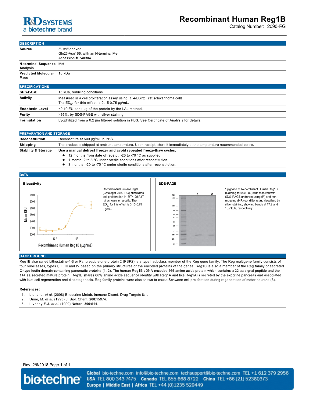 Recombinant Human Reg1b Catalog Number: 2090-RG