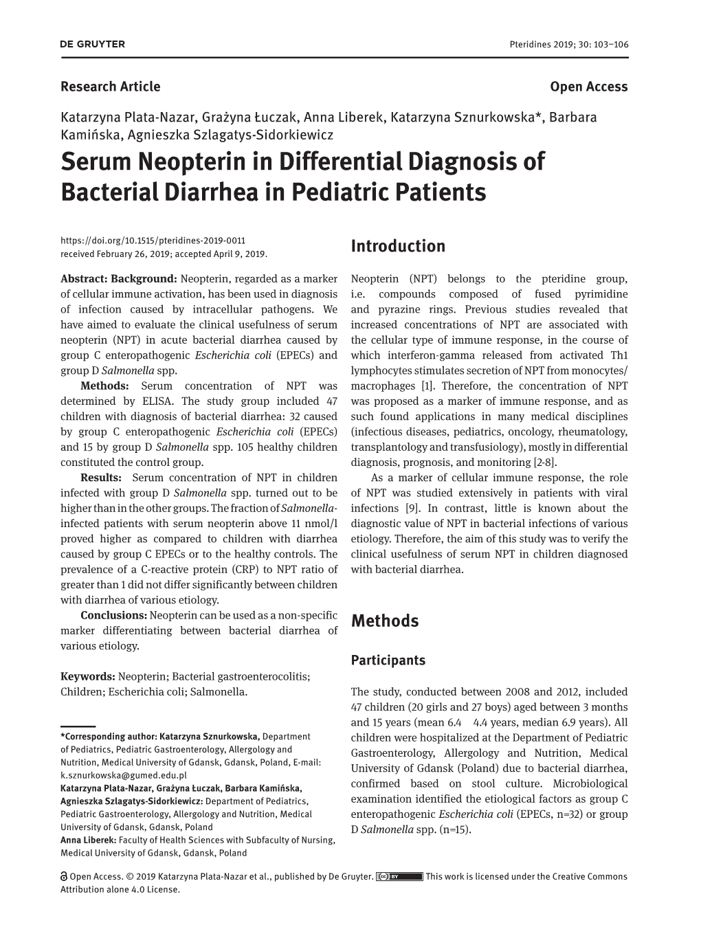 Serum Neopterin in Differential Diagnosis of Bacterial Diarrhea In