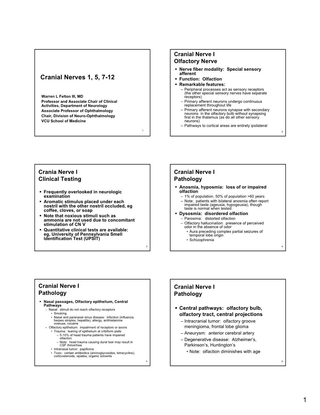 Cranial Nerves 1, 5, 7-12