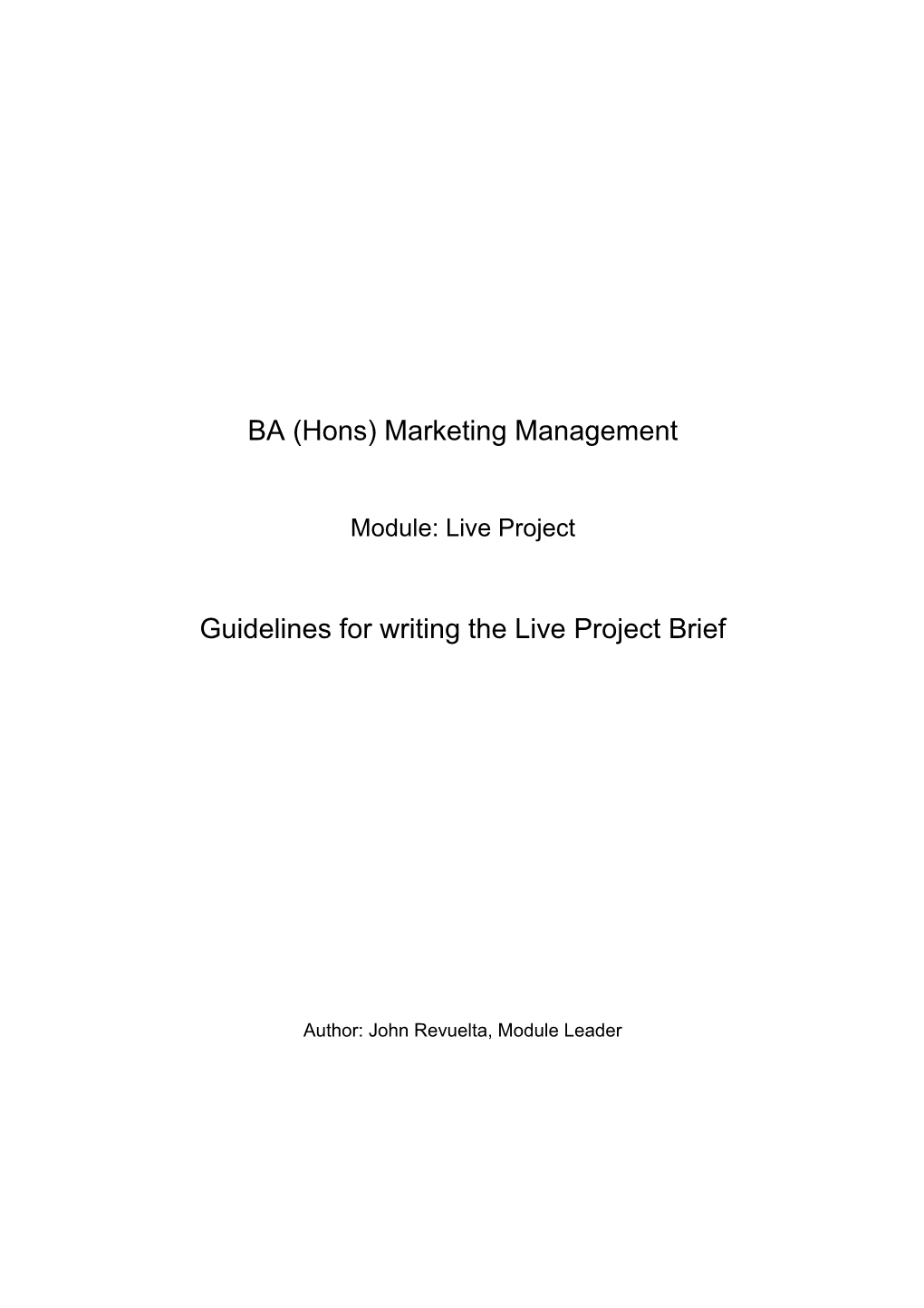 Guidelines for Writing the Live Project Brief