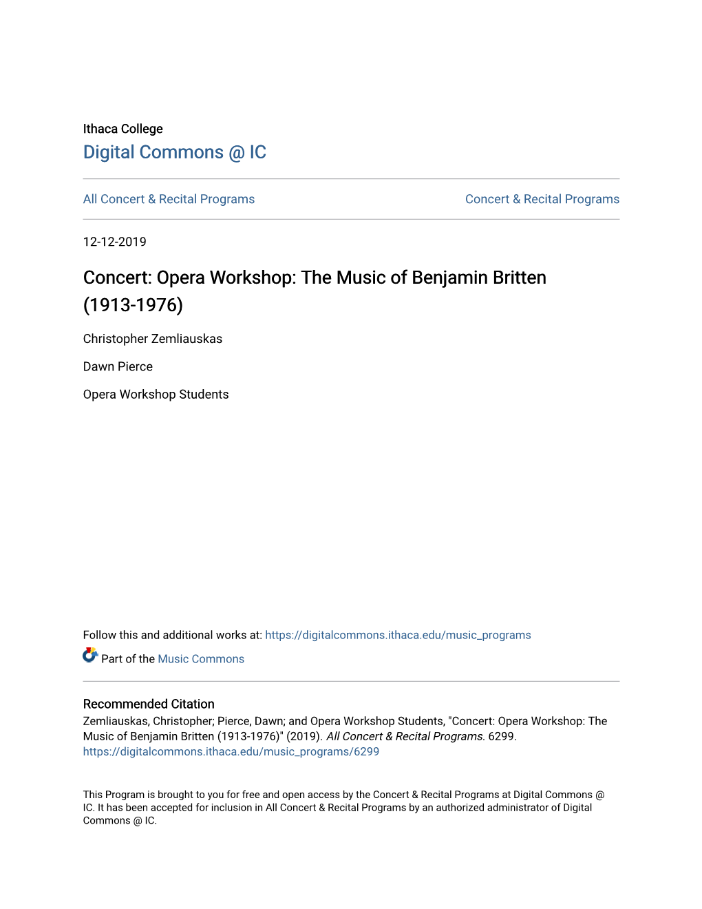 Concert: Opera Workshop: the Music of Benjamin Britten (1913-1976)