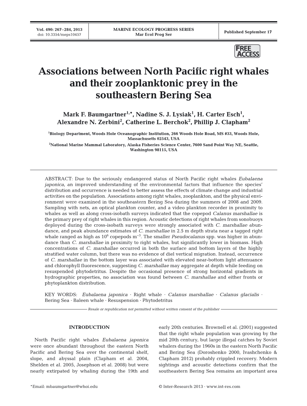 Associations Between North Pacific Right Whales and Their Zooplanktonic Prey in the Southeastern Bering Sea