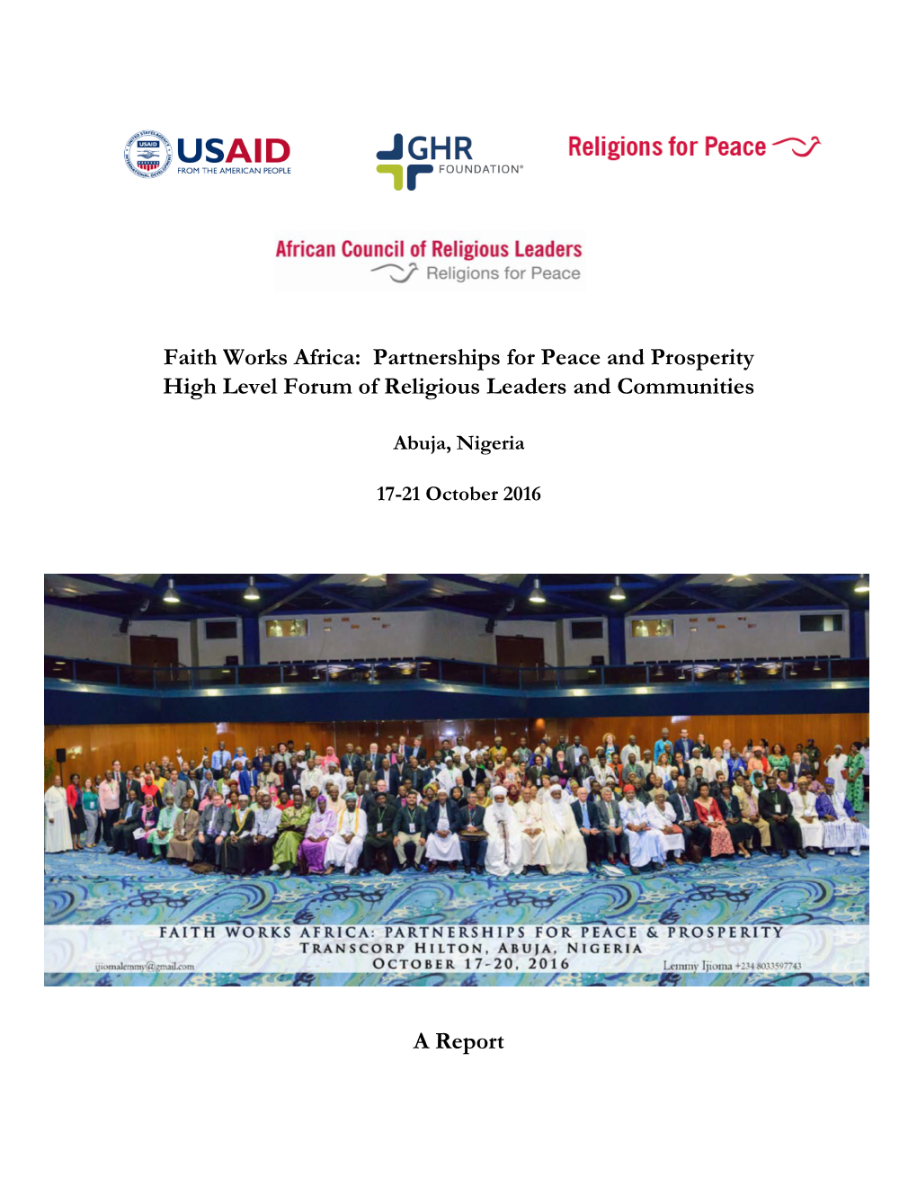 Faith Works Africa: Partnerships for Peace and Prosperity High Level Forum of Religious Leaders and Communities