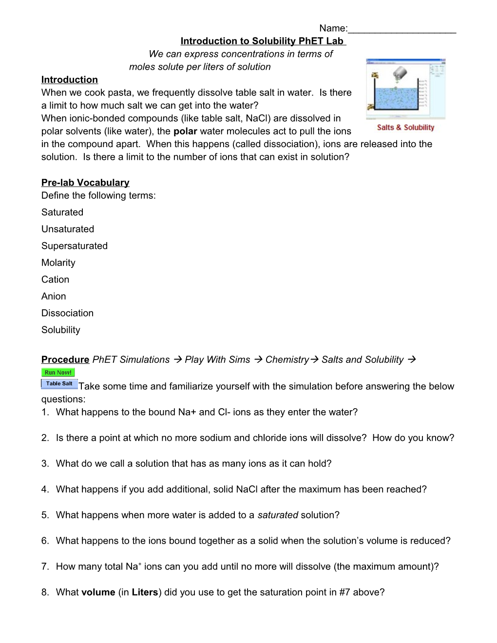 Introduction to Solubility Phet Lab