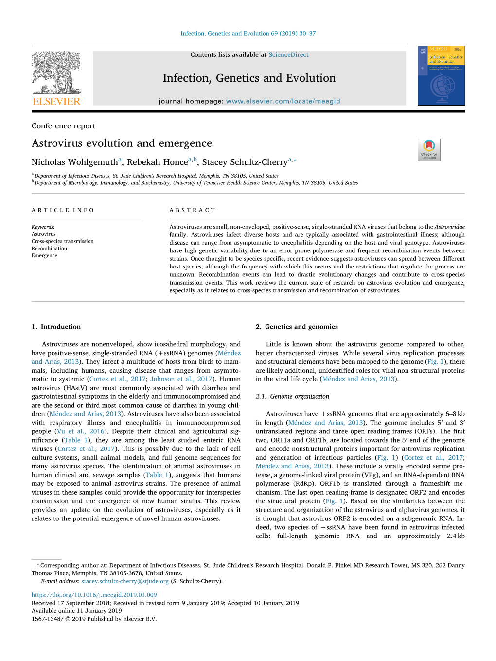 Astrovirus Evolution and Emergence T ⁎ Nicholas Wohlgemutha, Rebekah Honcea,B, Stacey Schultz-Cherrya, a Department of Infectious Diseases, St