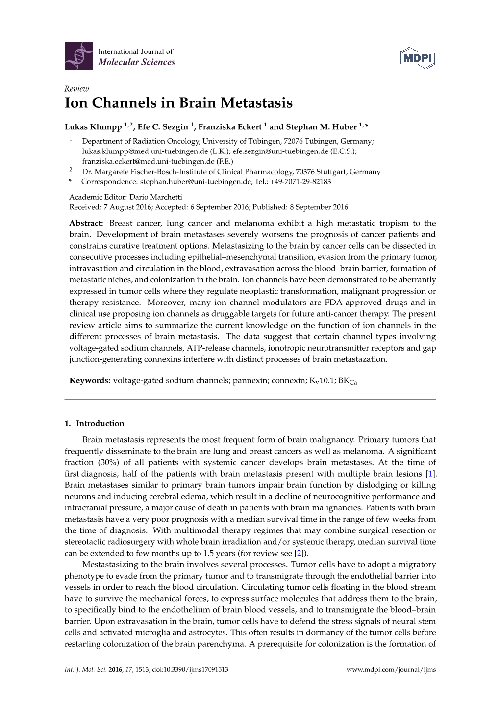 Ion Channels in Brain Metastasis