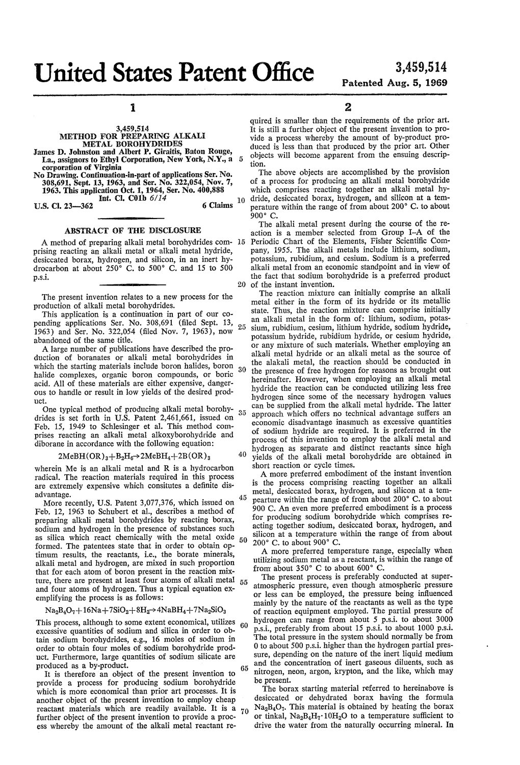 United States Patent Office Patented Aug