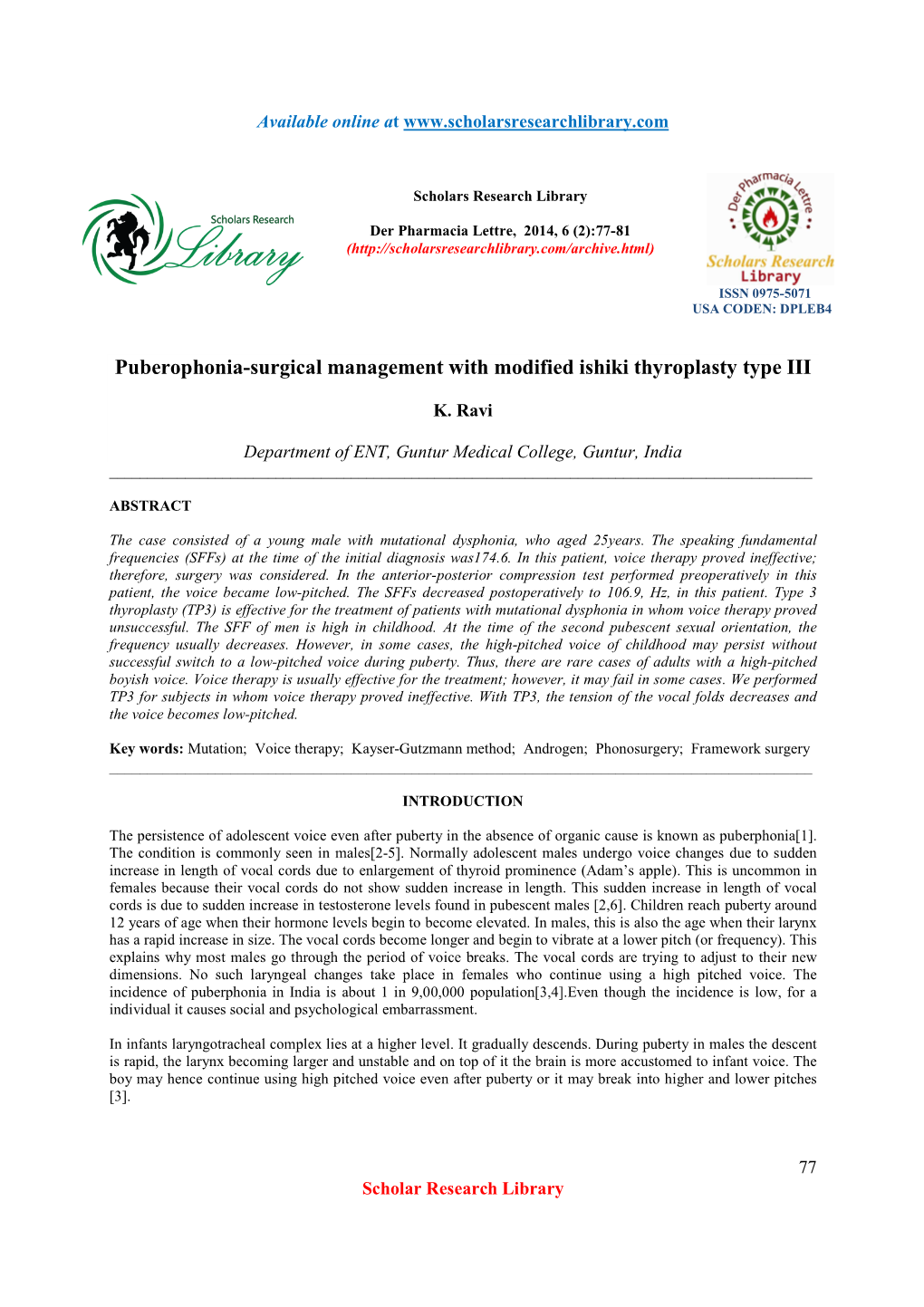 Puberophonia-Surgical Management with Modified Ishiki Thyroplasty Type III