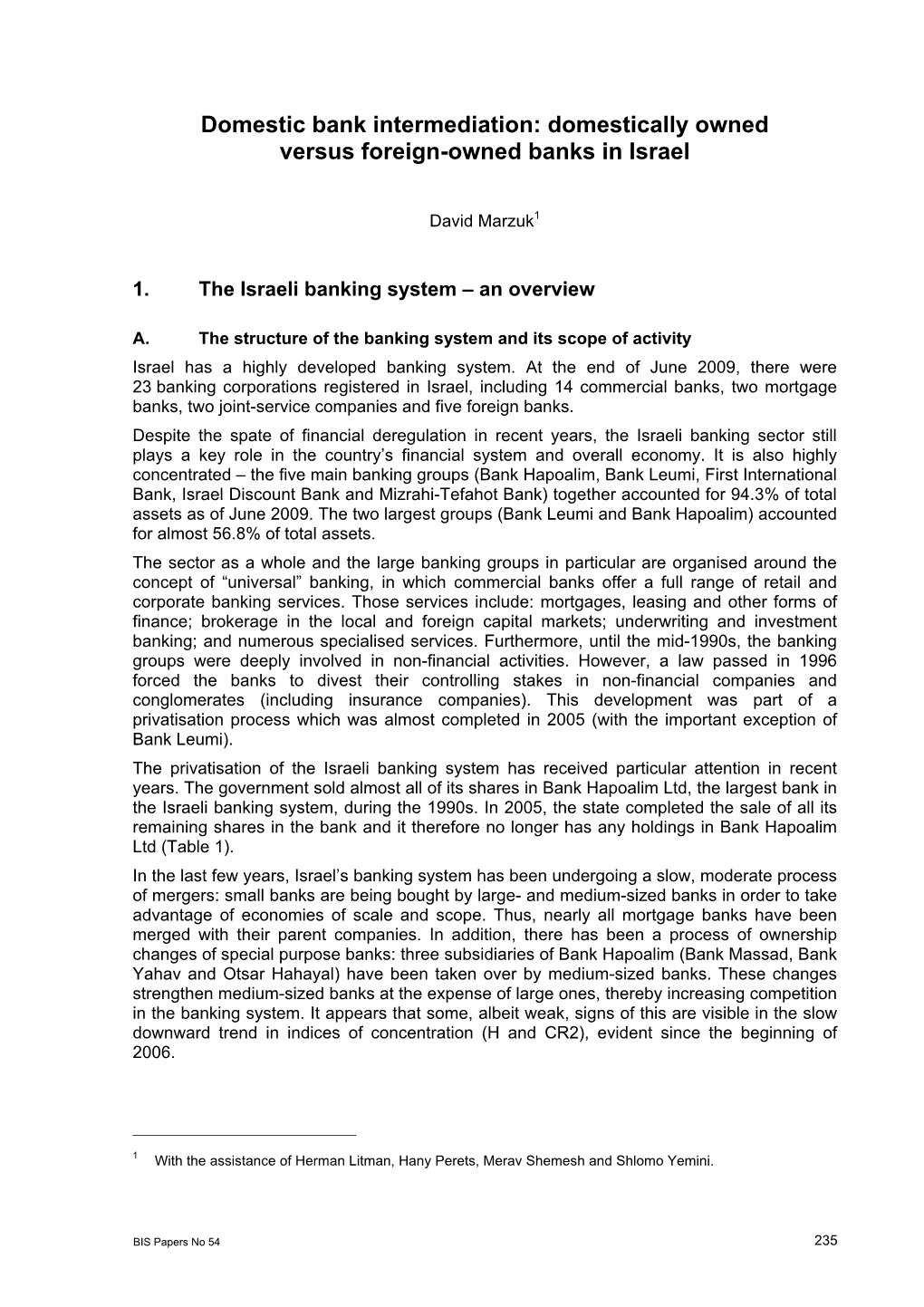 Domestically Owned Versus Foreign-Owned Banks in Israel