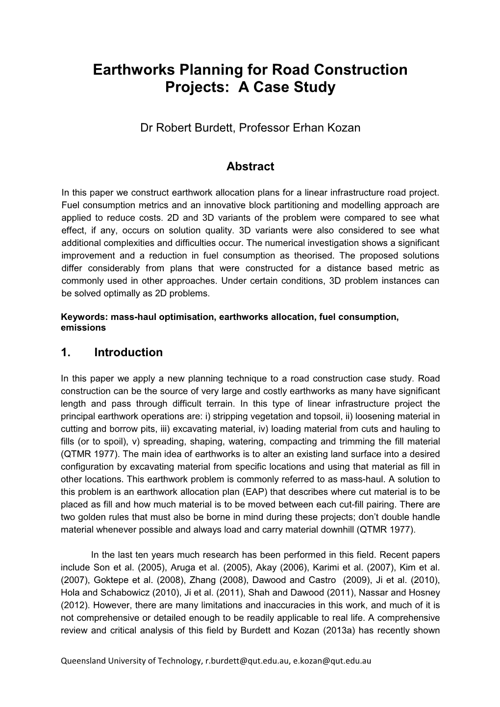 Earthworks Planning for Road Construction Projects: a Case Study