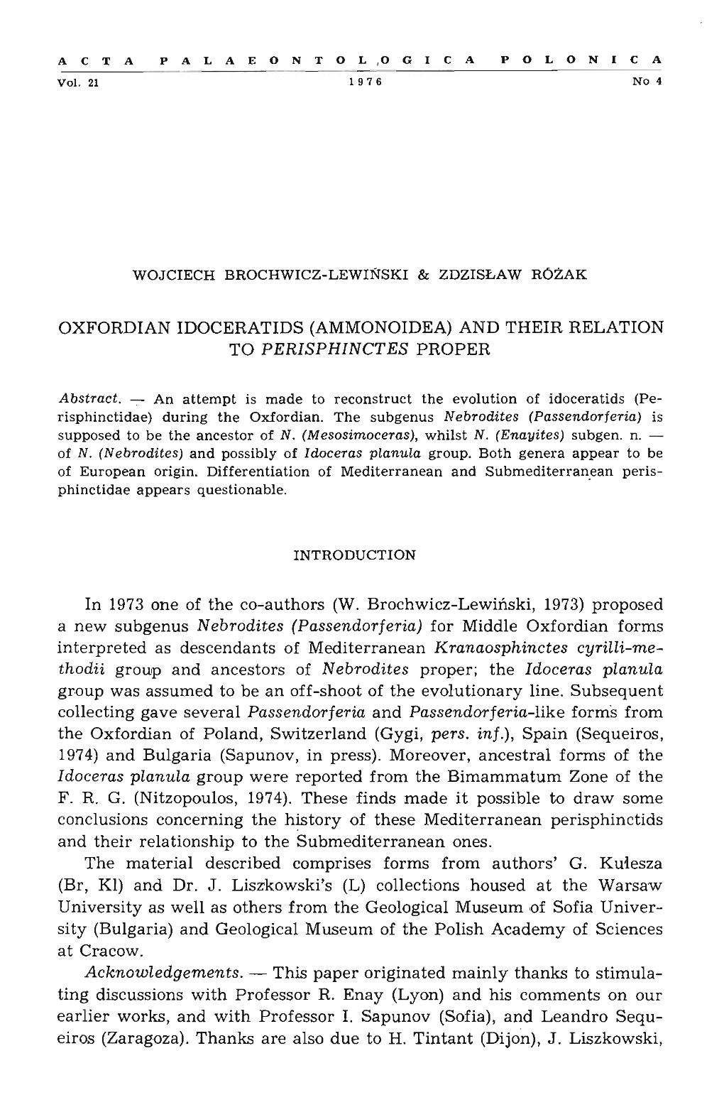 Oxfordian Idoceratids (Ammonoidea) and Their Relation to Perisphinctes Proper