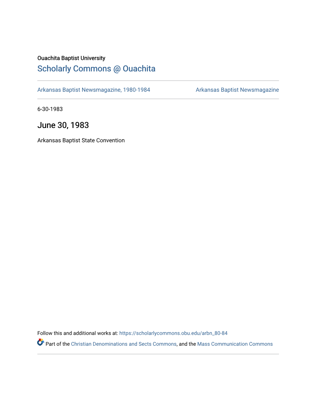 Scholarly Commons @ Ouachita June 30, 1983