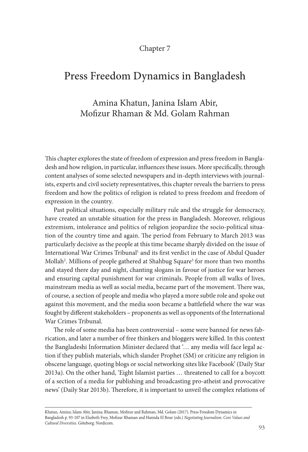 Press Freedom Dynamics in Bangladesh