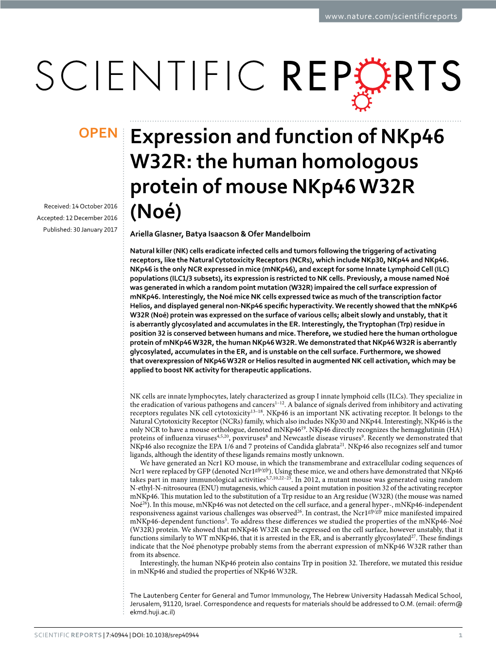 Expression and Function of Nkp46 W32R