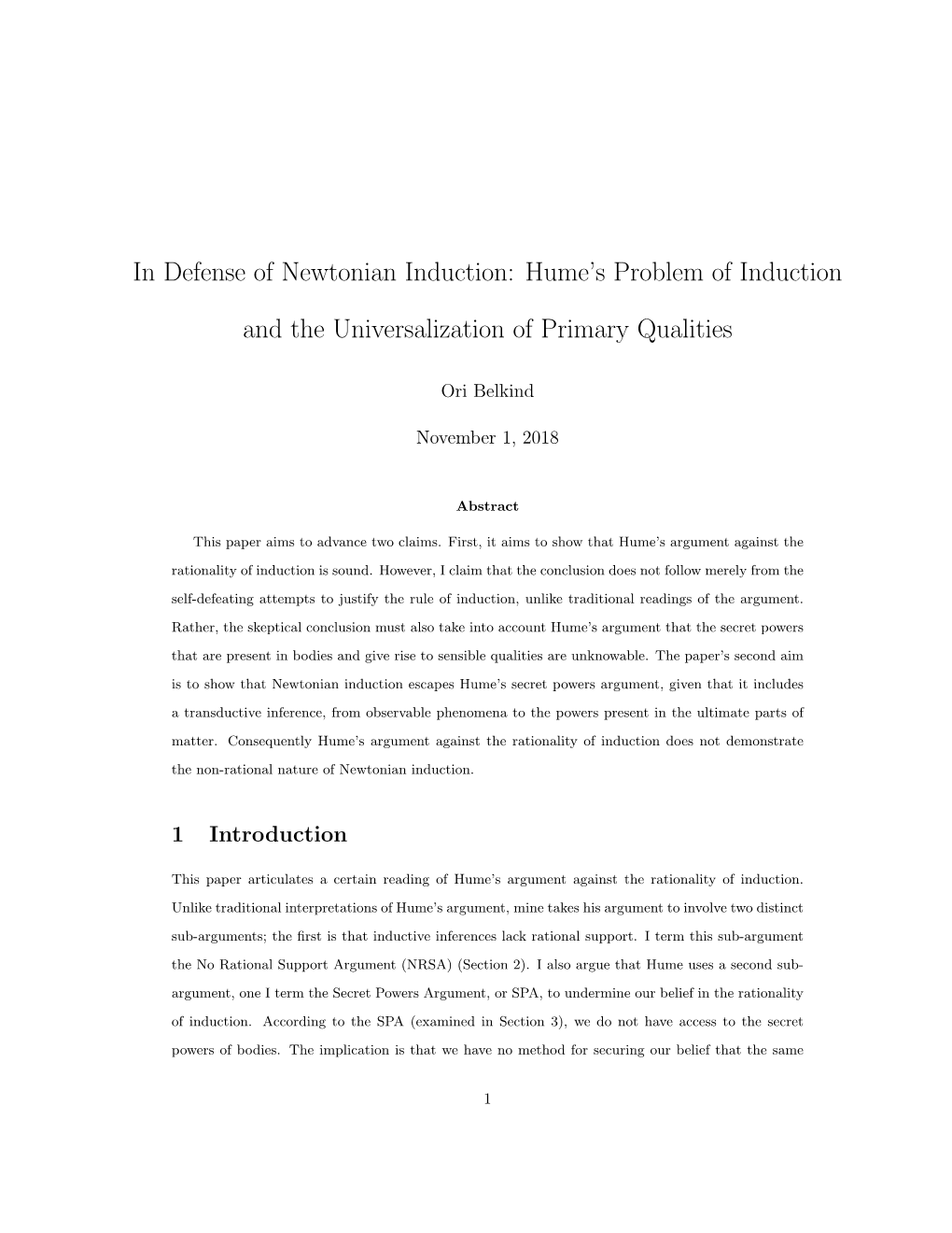 Hume's Problem of Induction and the Universalization Of