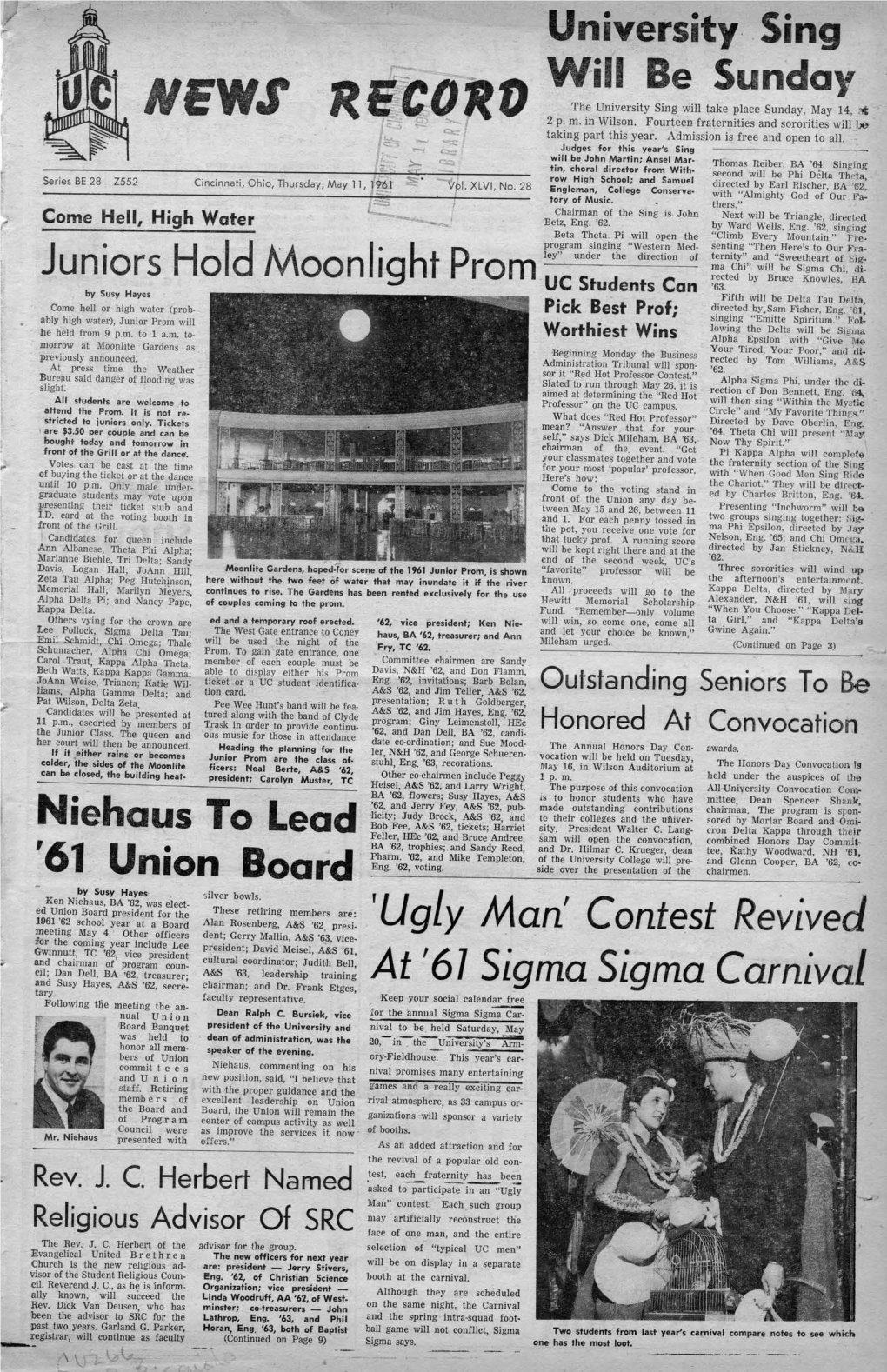 University of Cincinnati News Record. Thursday, May 11, 1961. Vol. XLVI