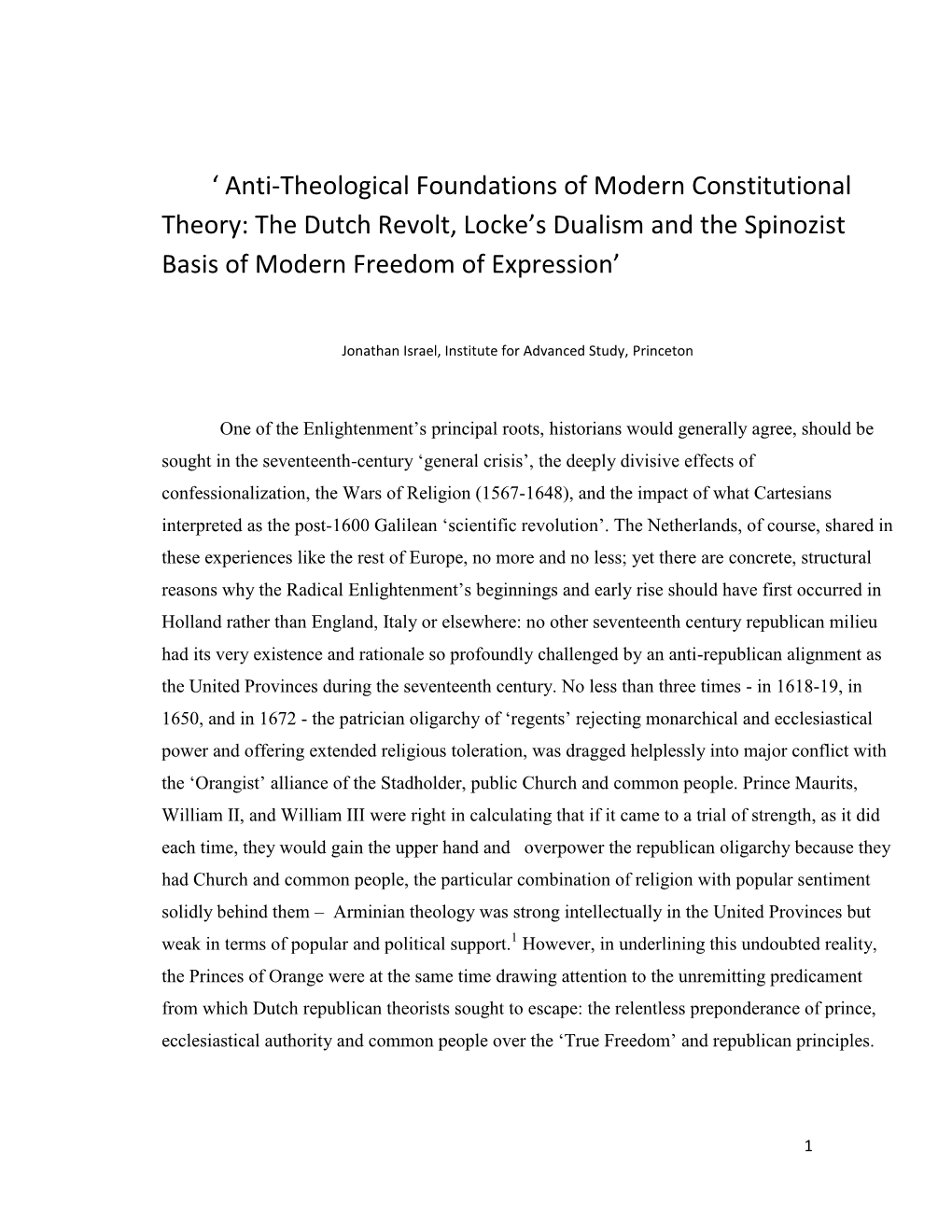 ' Anti-Theological Foundations of Modern Constitutional Theory: The