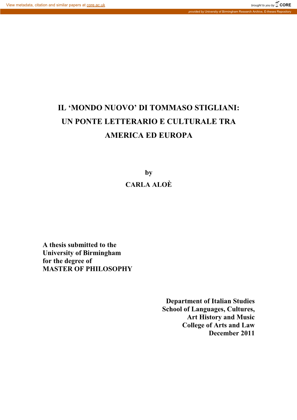 Il Mondo Nuovo Di Tommaso Stigliani