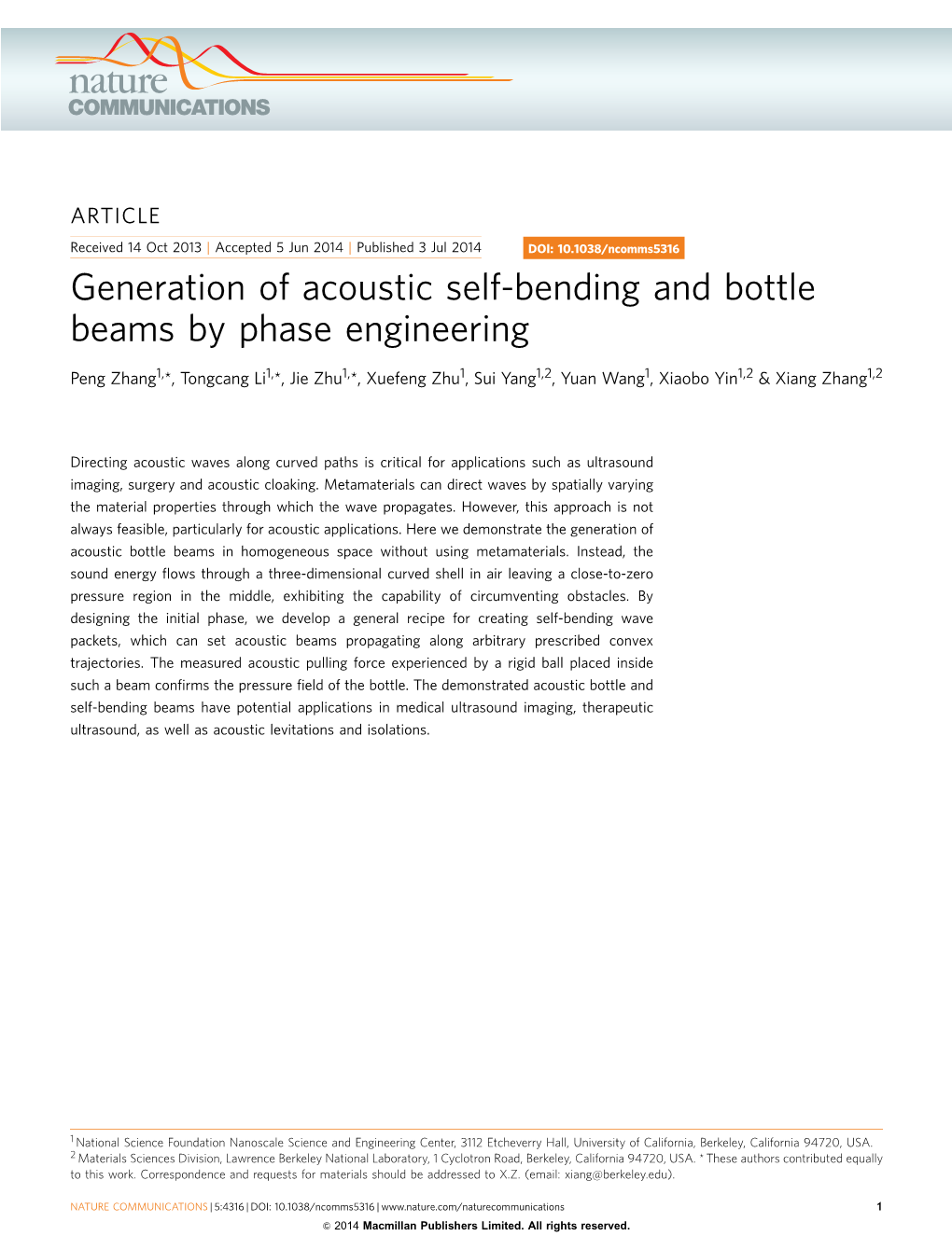 Generation of Acoustic Self-Bending and Bottle Beams by Phase Engineering