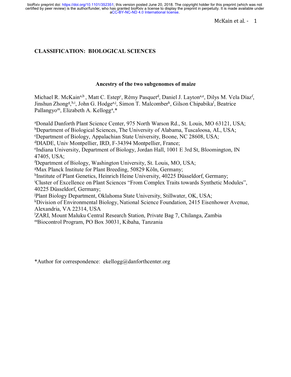 BIOLOGICAL SCIENCES Ancestry of the Two Subgenomes of Maize