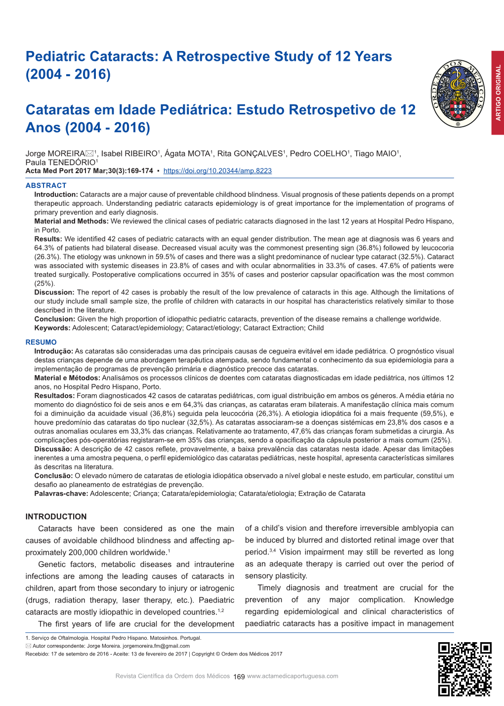 Pediatric Cataracts: a Retrospective Study of 12 Years (2004