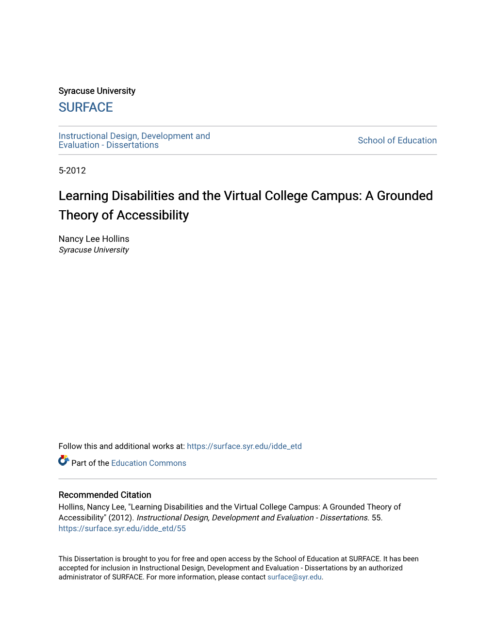 Learning Disabilities and the Virtual College Campus: a Grounded Theory of Accessibility