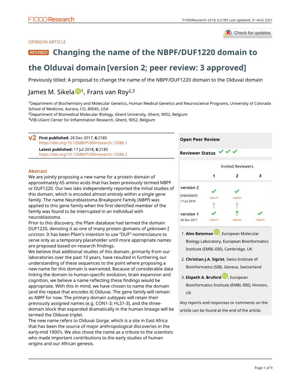 Changing the Name of the NBPF/DUF1220 Domain to the Olduvai Domain [Version 2; Peer Review: 3 Approved]