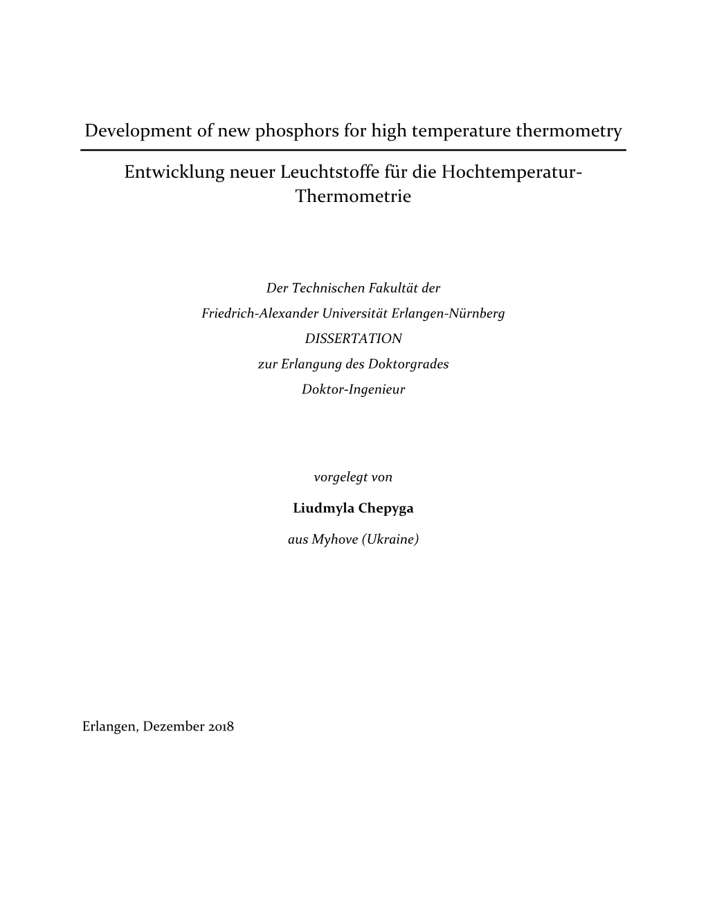 Development of New Phosphors for High Temperature Thermometry