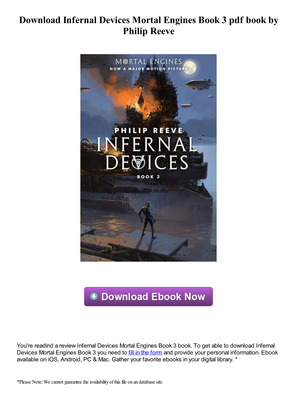 Download Infernal Devices Mortal Engines Book 3 Pdf Ebook by Philip