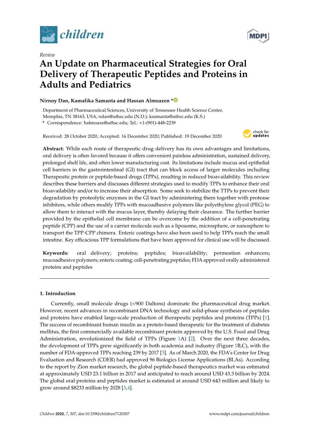 An Update on Pharmaceutical Strategies for Oral Delivery of Therapeutic Peptides and Proteins in Adults and Pediatrics