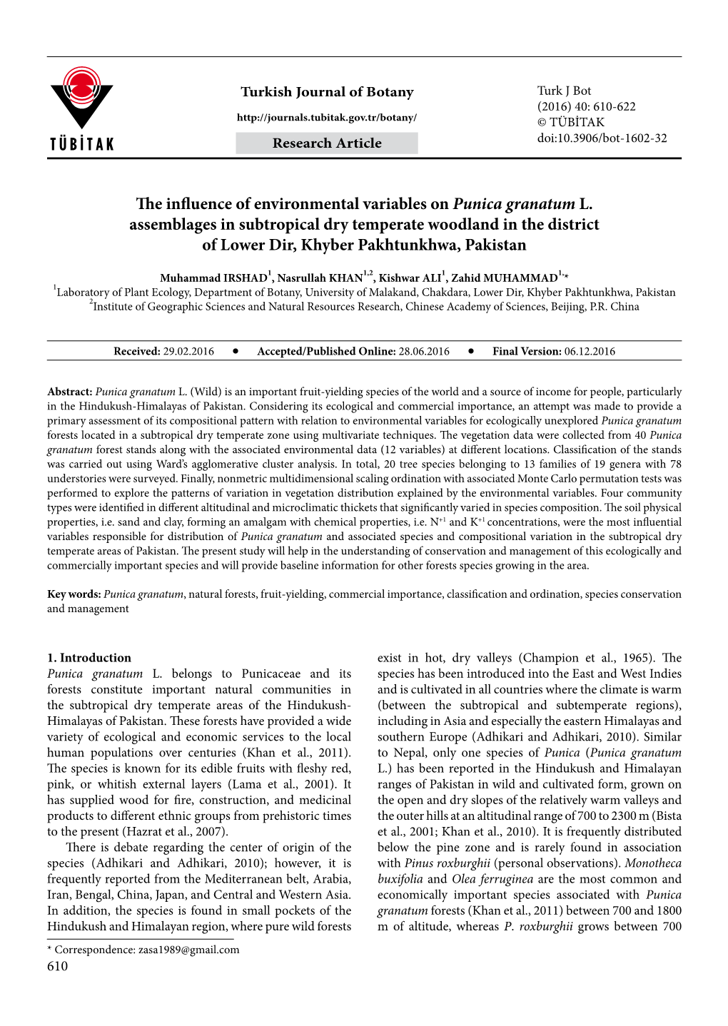 The Influence of Environmental Variables on Punica Granatum L