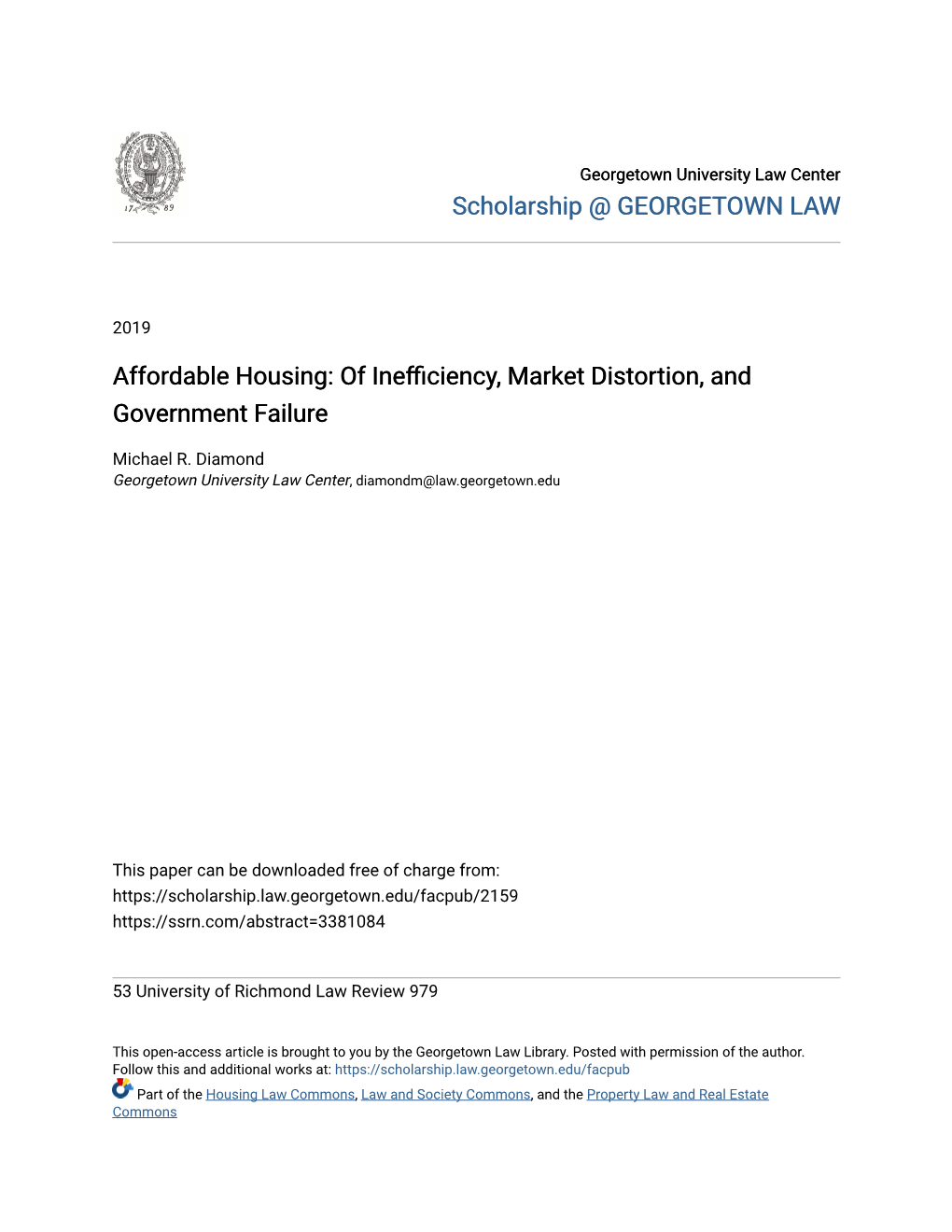 Affordable Housing: of Inefficiency, Market Distortion, and Government Failure