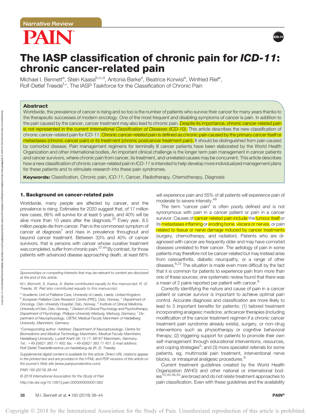 The IASP Classification of Chronic Pain for ICD-11: Chronic Cancer-Related