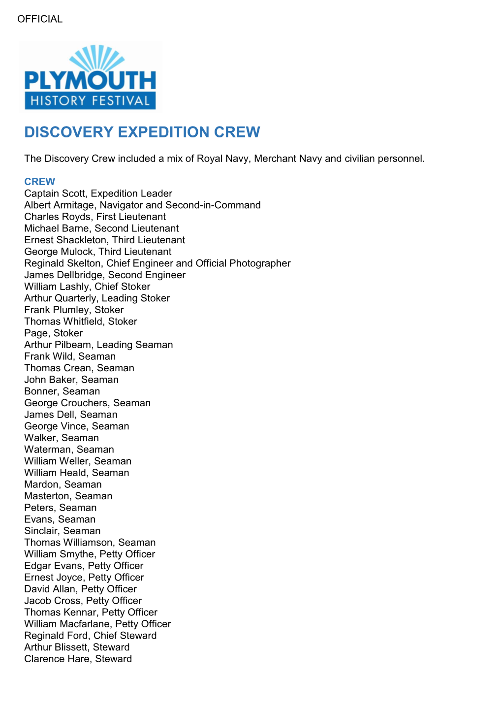 Discovery: Crew List