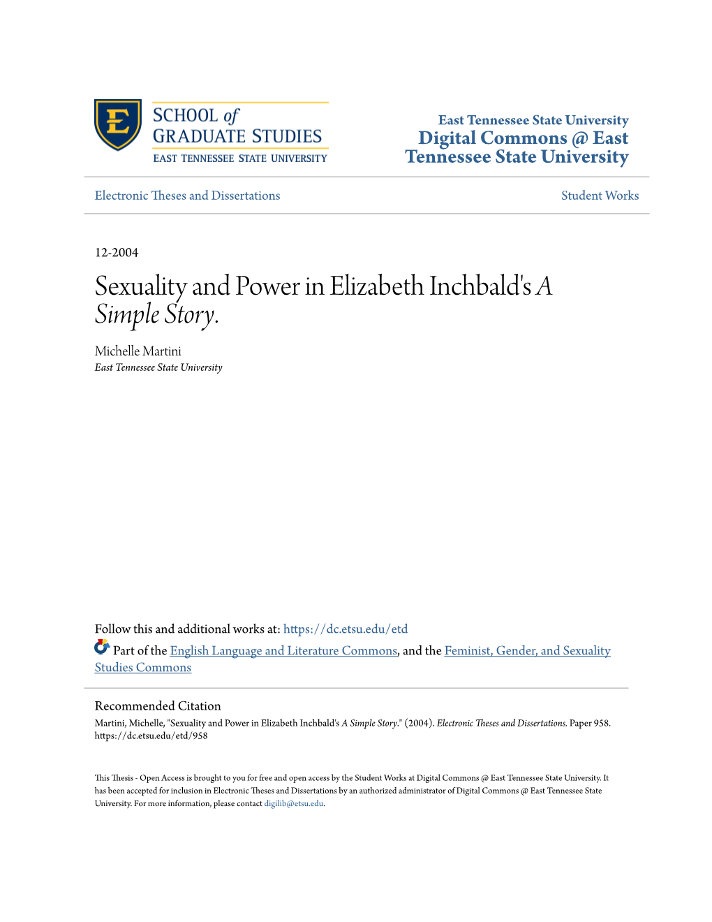 Sexuality and Power in Elizabeth Inchbald's <Em>A Simple Story</Em>