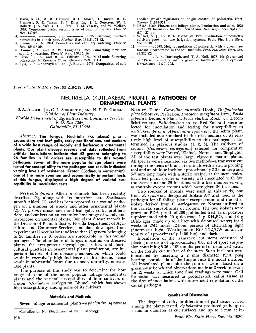 Nectriella (Kutilakesa) Pironii, a Pathogen of Ornamental Plants1 S