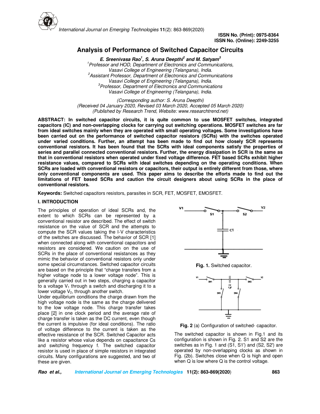 Analysis of Performance of Switched Capacitor Circuits E