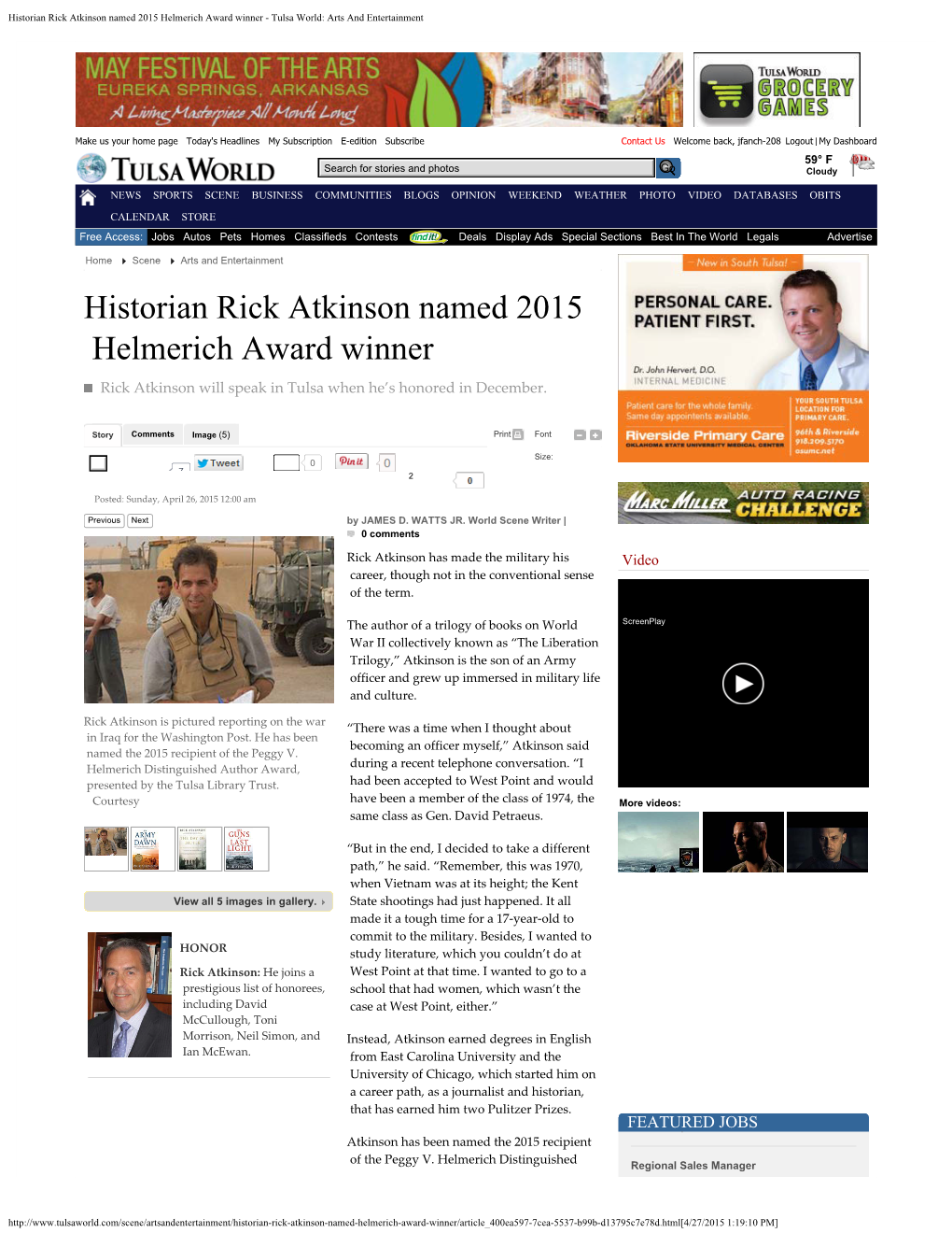 Historian Rick Atkinson Named 2015 Helmerich Award Winner - Tulsa World: Arts and Entertainment