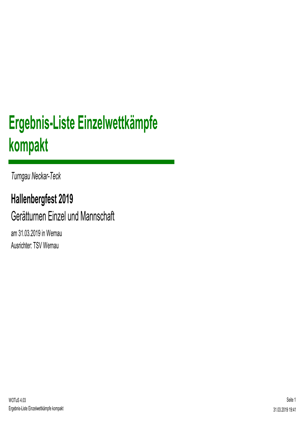 Ergebnis-Liste Einzelwettkämpfe Kompakt