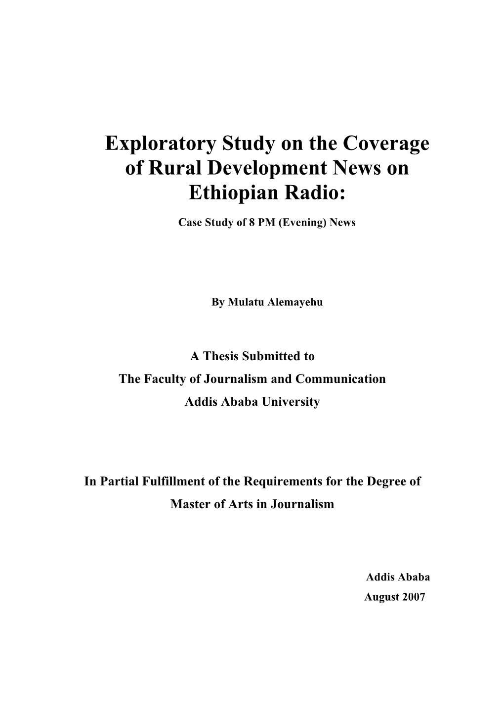 Exploratory Study on the Coverage of Rural Development News on Ethiopian Radio