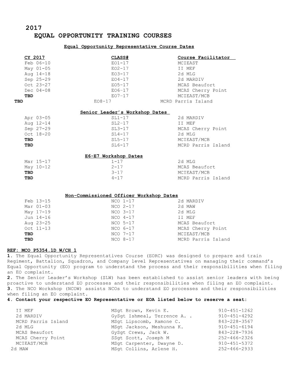 Equal Opportunity Representative Course Dates