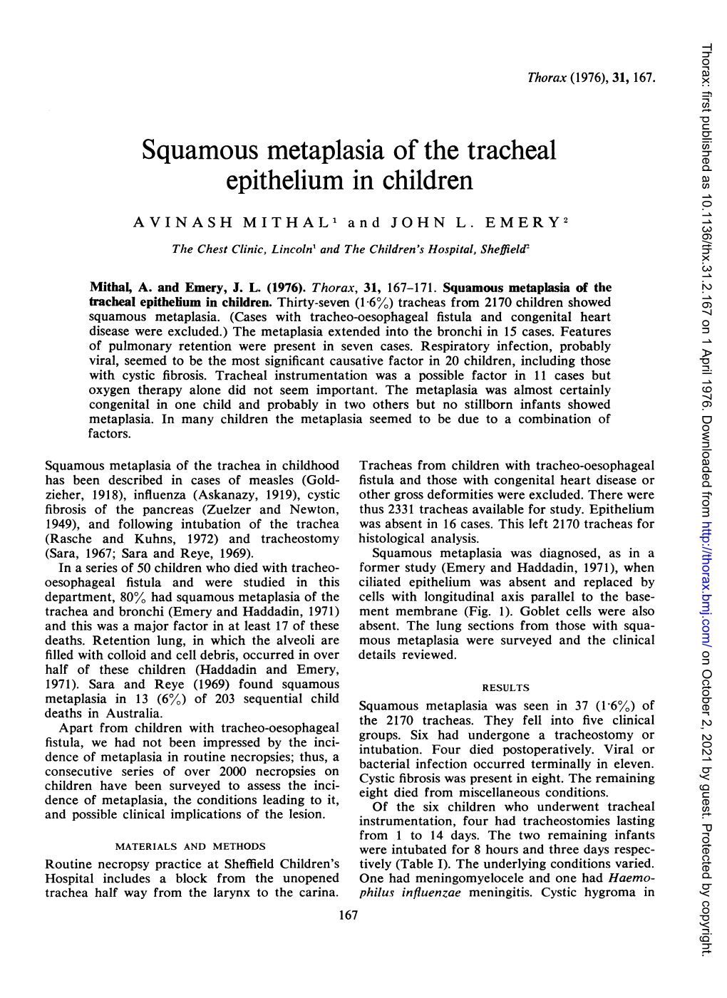 Squamous Metaplasia of the Tracheal Epithelium in Children